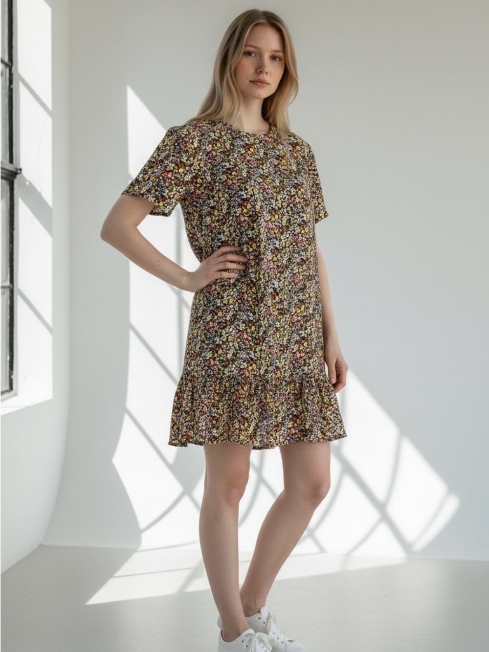 🫶🏻 LOFT Swing Dress Floral Short Sleeve Ruffle-Hem